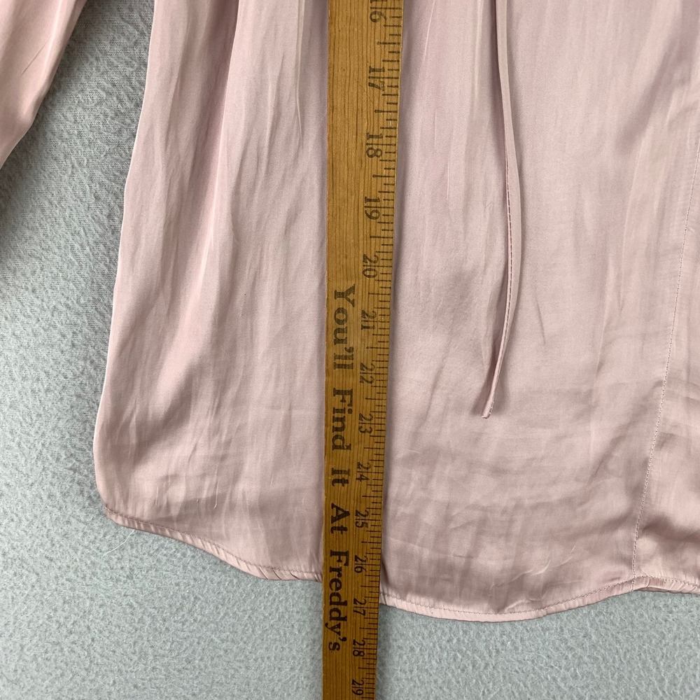 Carmen‎ Marc Valvo Blouse Women S Pink Satin Smocked Ruffle V-Neck Peasant Top - Picture 8 of 9